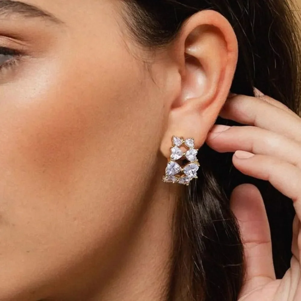 NEW 14K Gold Plated CZ Elegant Hoop Earrings